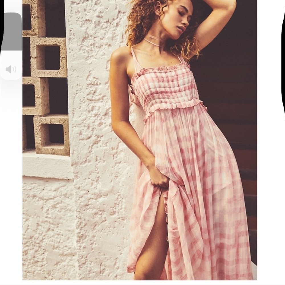 Free People Dorothy Gayle Maxi Dress in pink &‎ white checkered Sz Medium